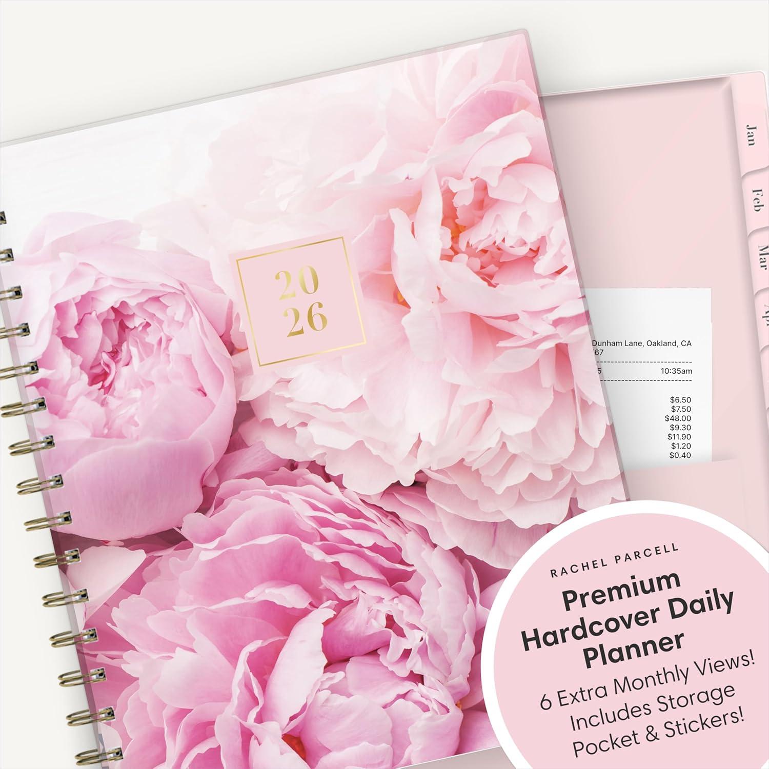 imageBlue Sky Rachel Parcell 2026 Daily and Monthly Planner Calendar January 2026 December 2026 7quot x 9quot Hard Cover Durable Twin Wire Binding Laminated Tabs Storage Pocket Stickers PeonyPeony 2026