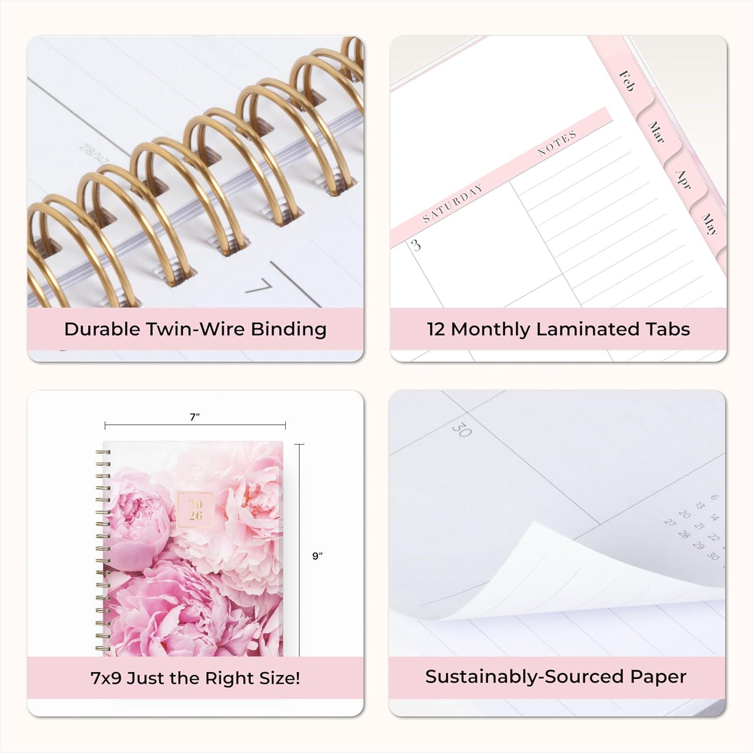 imageBlue Sky Rachel Parcell 2026 Daily and Monthly Planner Calendar January 2026 December 2026 7quot x 9quot Hard Cover Durable Twin Wire Binding Laminated Tabs Storage Pocket Stickers PeonyPeony 2026