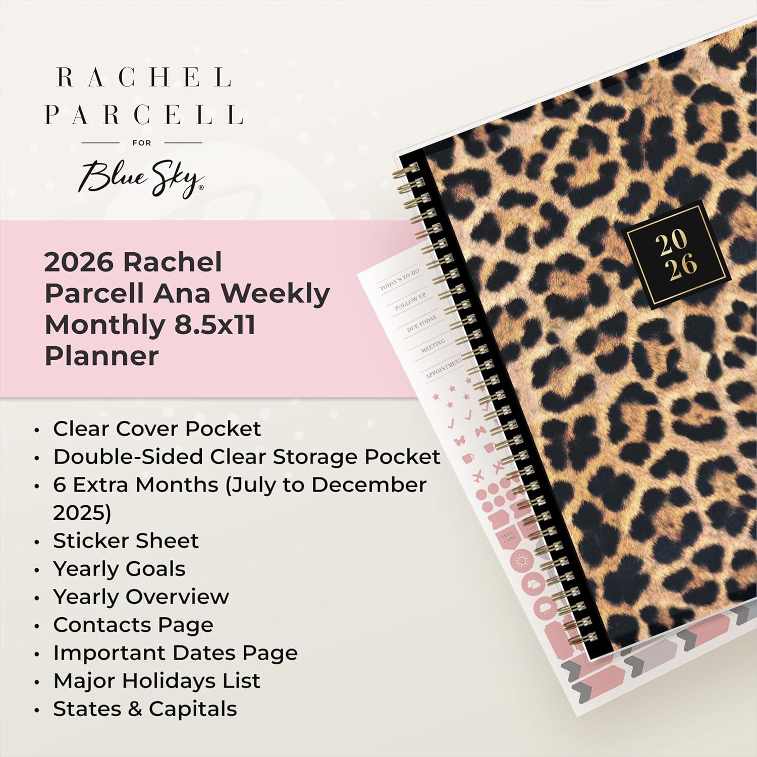 imageBlue Sky Rachel Parcell 2026 Weekly and Monthly Planner Calendar January 2026 December 2026 5quot x 8quot Clear Pocket Cover Durable Twin Wire Binding Laminated Tabs Storage Pocket Stickers AnaAna 2026