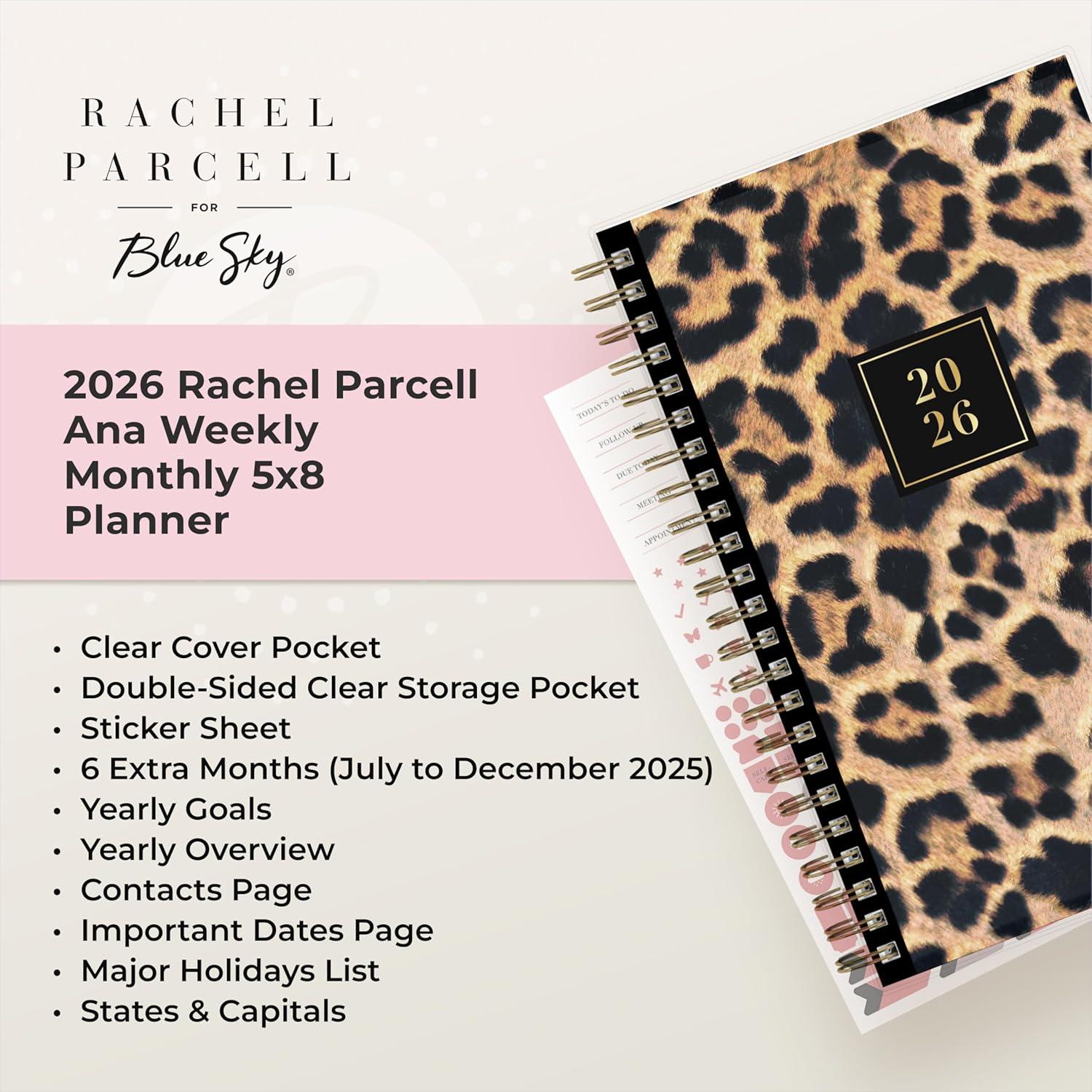 imageBlue Sky Rachel Parcell 2026 Weekly and Monthly Planner Calendar January 2026 December 2026 5quot x 8quot Clear Pocket Cover Durable Twin Wire Binding Laminated Tabs Storage Pocket Stickers AnaAna 2026
