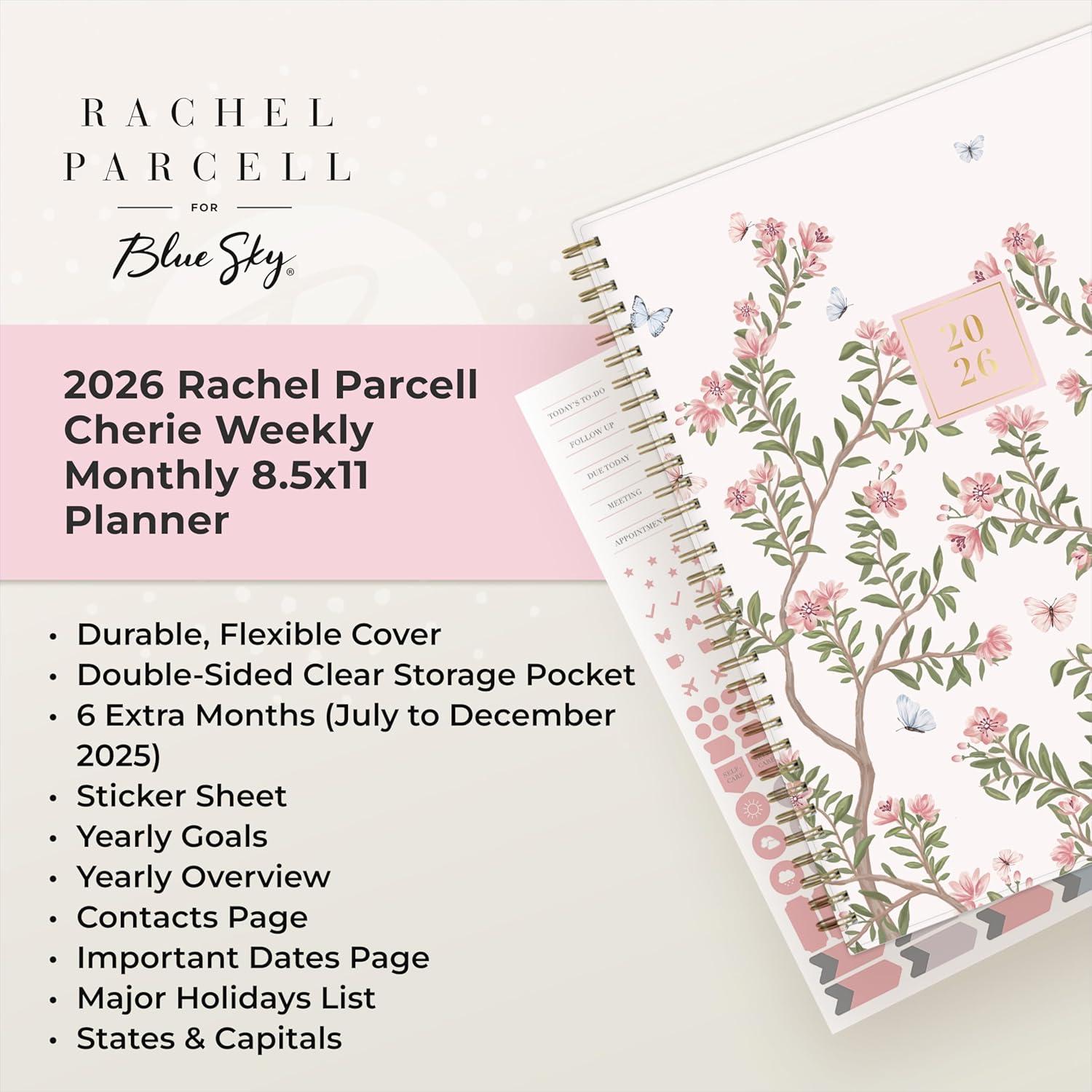 imageBlue Sky Rachel Parcell 2026 Weekly and Monthly Planner Calendar January 2026 December 2026 5quot x 8quot Clear Pocket Cover Durable Twin Wire Binding Laminated Tabs Pocket Stickers CherieCherie 2026