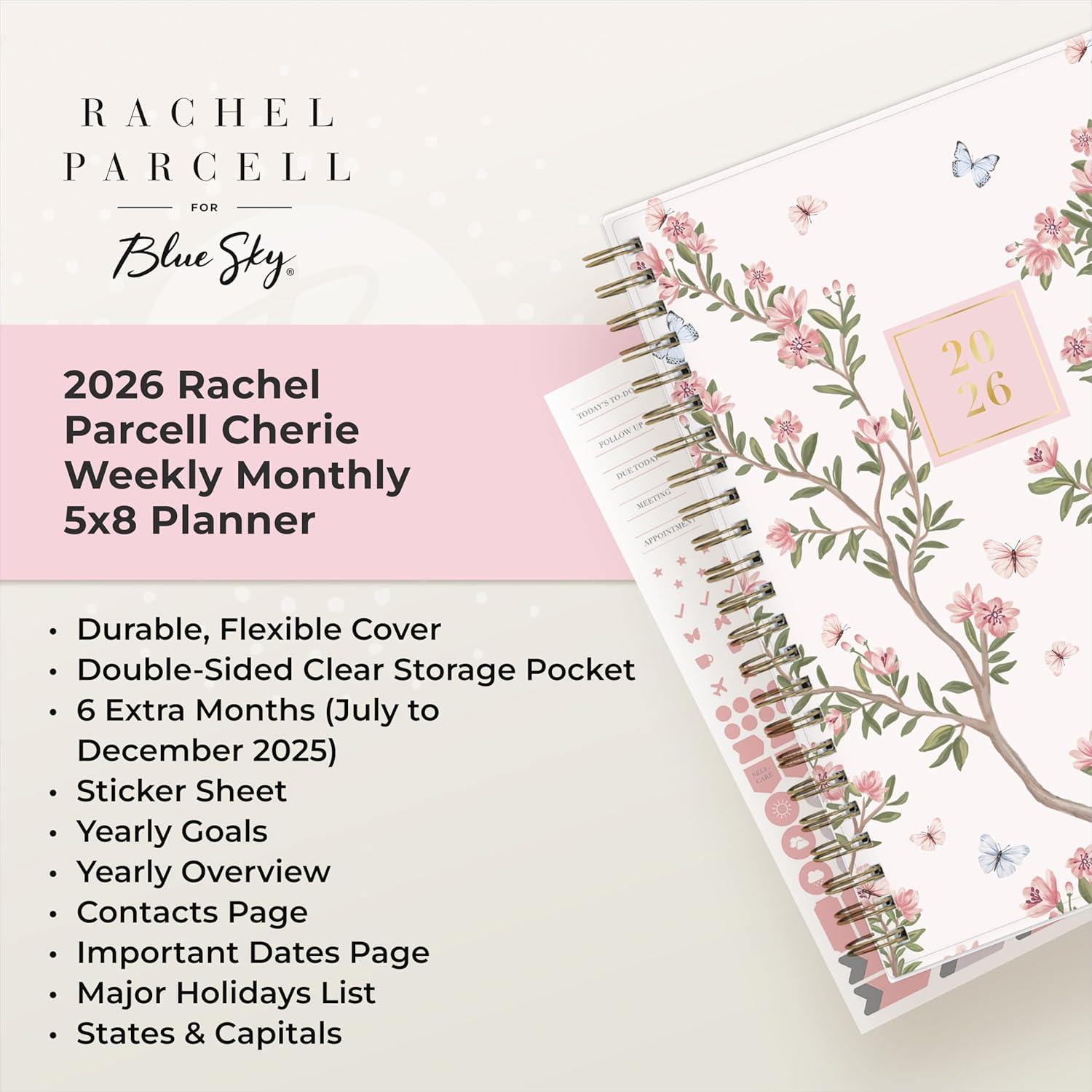 imageBlue Sky Rachel Parcell 2026 Weekly and Monthly Planner Calendar January 2026 December 2026 5quot x 8quot Clear Pocket Cover Durable Twin Wire Binding Laminated Tabs Pocket Stickers CherieCherie 2026