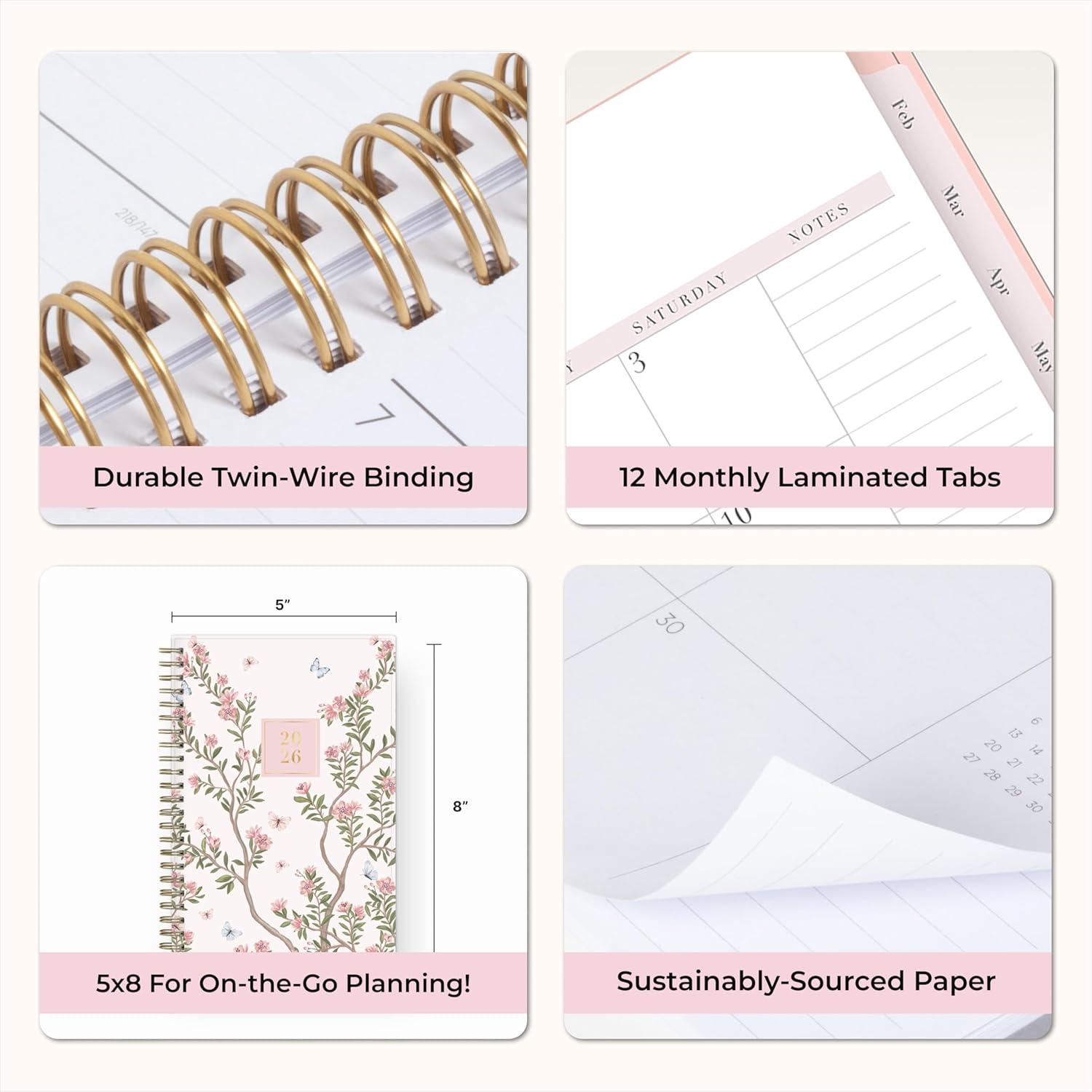 imageBlue Sky Rachel Parcell 2026 Weekly and Monthly Planner Calendar January 2026 December 2026 5quot x 8quot Clear Pocket Cover Durable Twin Wire Binding Laminated Tabs Pocket Stickers CherieCherie 2026