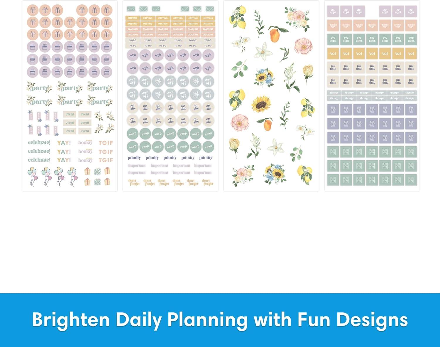 imageBlue Sky Sticker Book Everyday and Monthly Planner Stickers NonDated Glued with Bungee 1460 Stickers for Journals and Calendars Floral 45quot x 9quotFloral