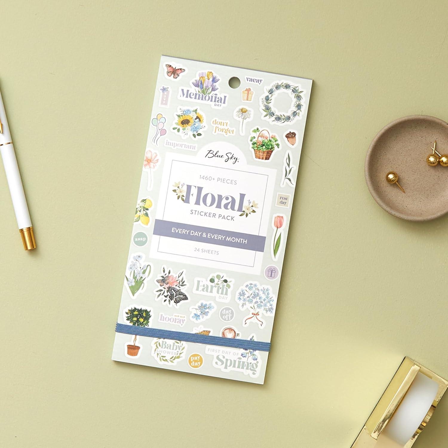 imageBlue Sky Sticker Book Everyday and Monthly Planner Stickers NonDated Glued with Bungee 1460 Stickers for Journals and Calendars Floral 45quot x 9quotFloral