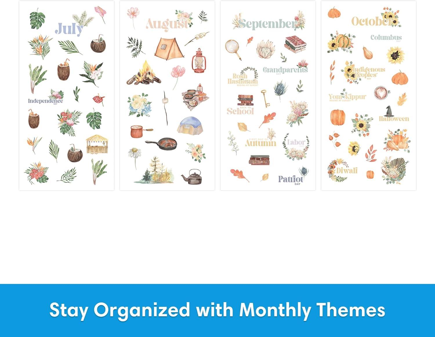 imageBlue Sky Sticker Book Everyday and Monthly Planner Stickers NonDated Glued with Bungee 1460 Stickers for Journals and Calendars Floral 45quot x 9quotFloral