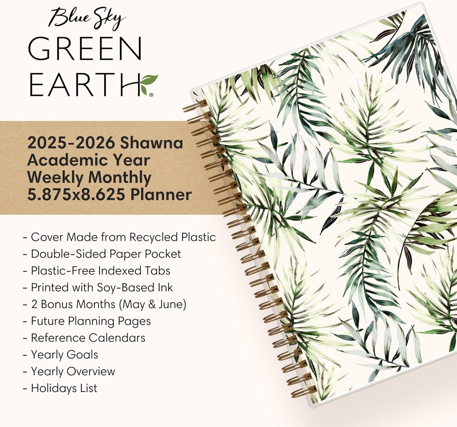imageBlue Sky Sustainability 20252026 Weekly and Monthly Academic Year Planner Calendar July 2025 June 2026 5875quot x 8625quot Flexible Cover From Recycled Plastic Wirebound Plastic Free Tabs Storage Pocket ShawnaShawna 20252026