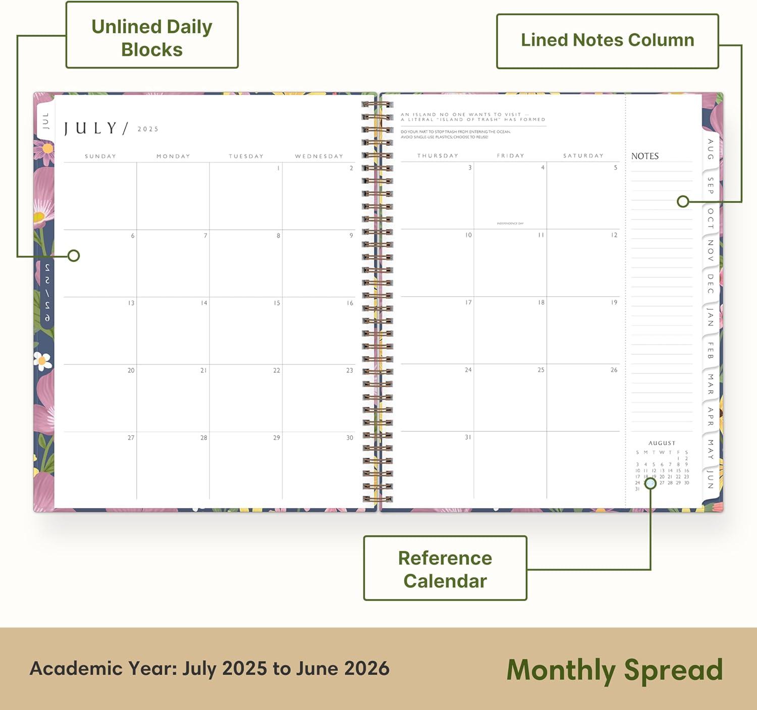 imageBlue Sky Sustainability 20252026 Weekly and Monthly Academic Year Planner Calendar July 2025 June 2026 85quot x 11quot Flexible Cover From Recycled Plastic Wirebound Plastic Free Tabs Storage Pocket GailGail 20252026