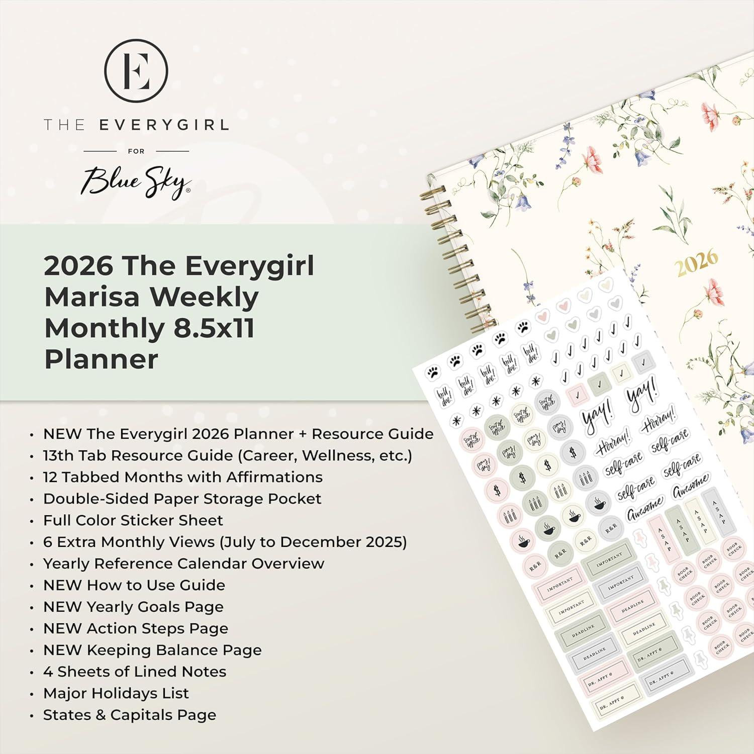 imageBlue Sky The Everygirl 2026 Weekly and Monthly Planner Calendar January 2026 December 2026 5quot x 8quot Flexible Cover Durable Twin Wire Binding Storage Pocket Includes Stickers MarisaMarisa 2026