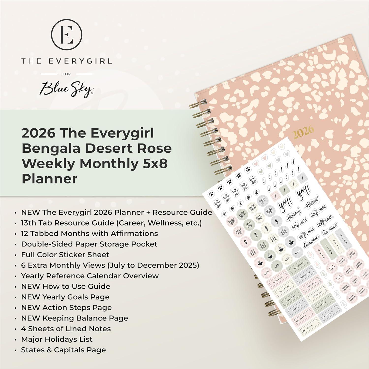 imageBlue Sky The Everygirl 2026 Weekly and Monthly Planner Calendar January 2026 December 2026 85quot x 11quot Flexible Cover Durable Twin Wire Binding Storage Pocket With Stickers Bengala Desert RoseBengala Desert Rose 2026