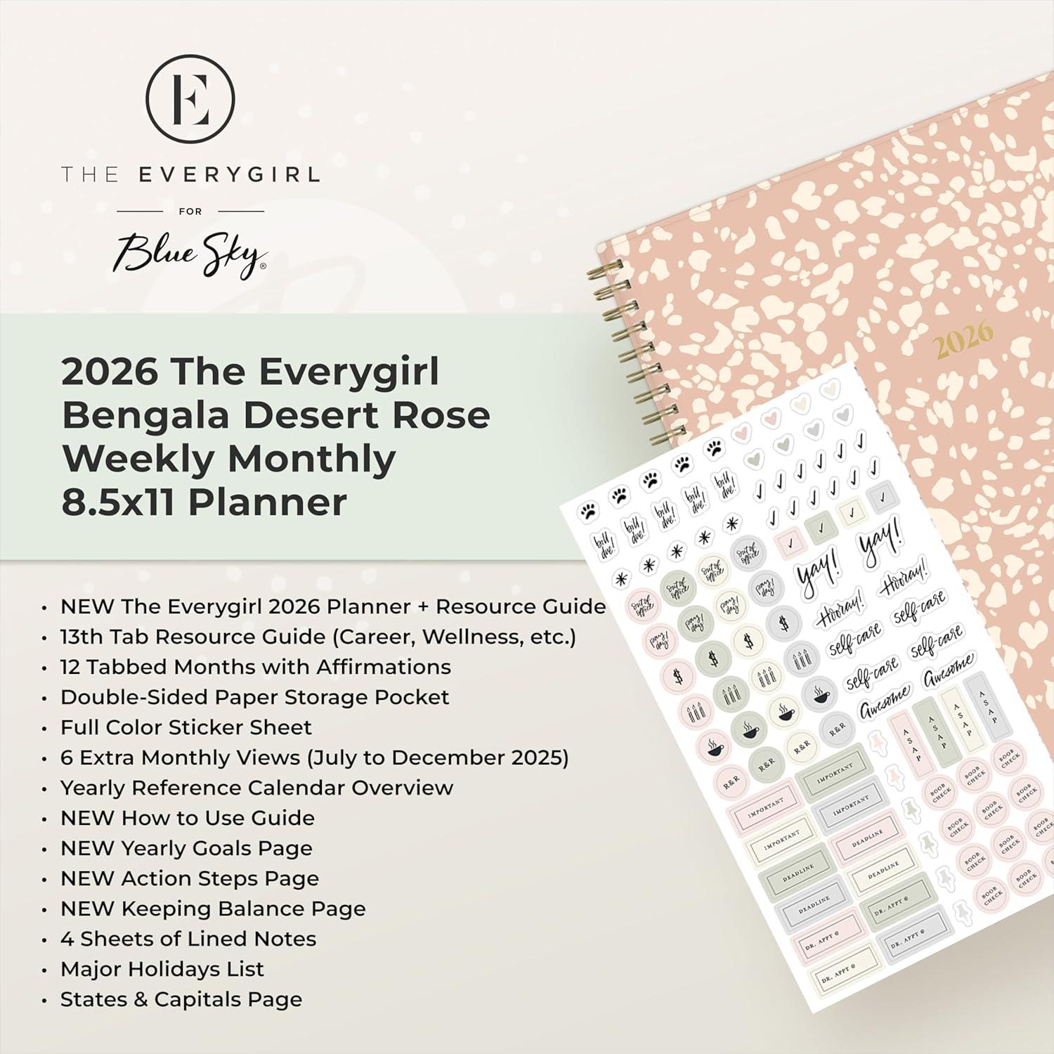 imageBlue Sky The Everygirl 2026 Weekly and Monthly Planner Calendar January 2026 December 2026 85quot x 11quot Flexible Cover Durable Twin Wire Binding Storage Pocket With Stickers Bengala Desert RoseBengala Desert Rose 2026