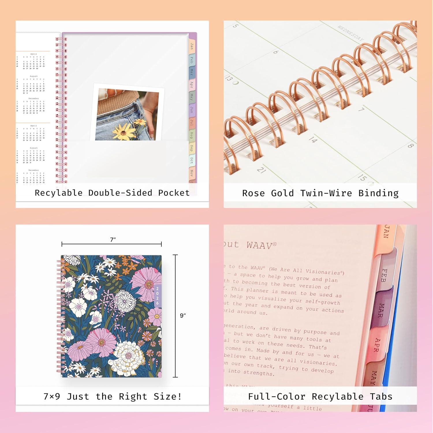 imageBlue Sky WAAV 2026 Weekly and Monthly Planner Calendar January 2026 December 2026 7quot x 9quot Flexible Cover Durable Twin Wire Binding Laminated Tabs Storage Pocket BaileyBailey 2026