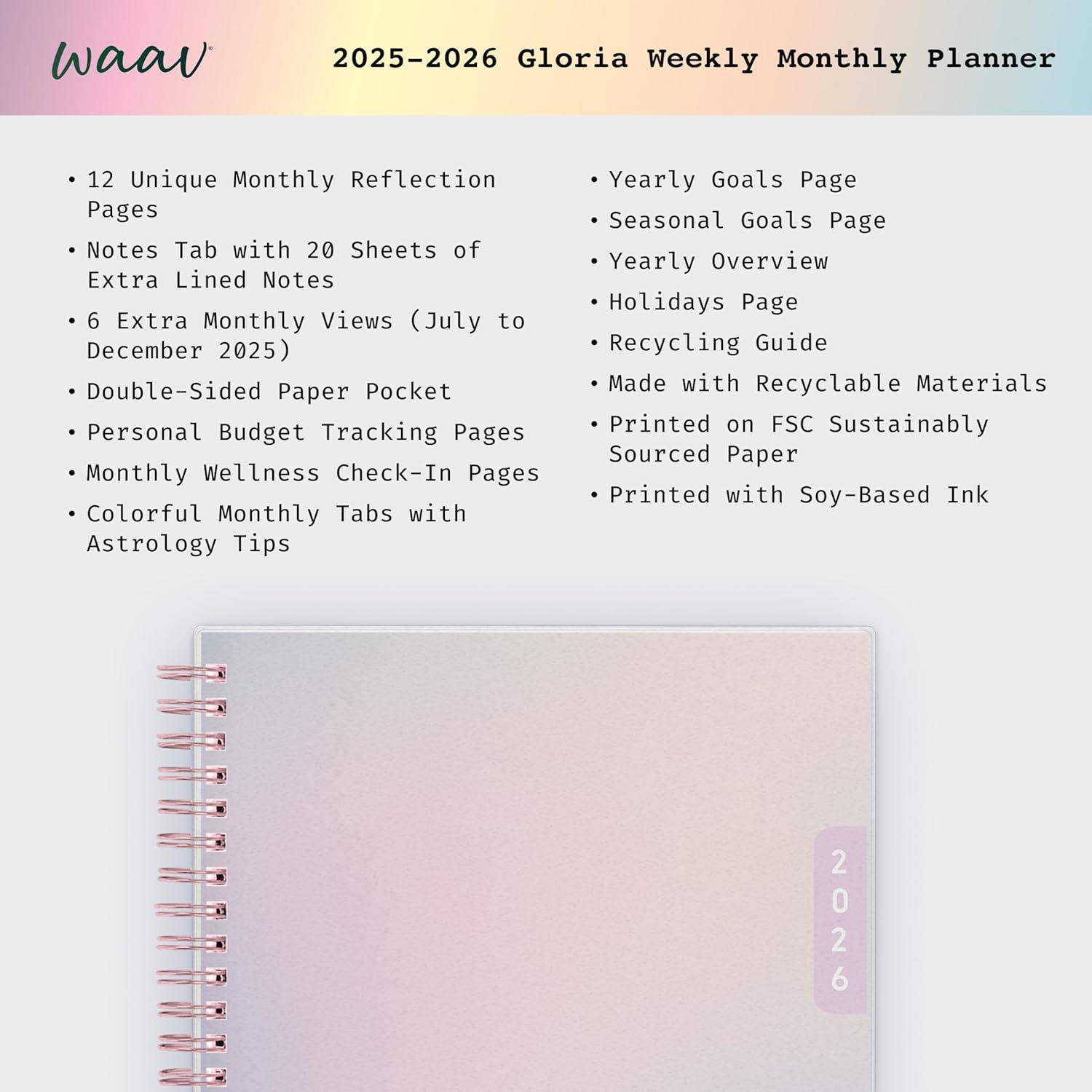 imageBlue Sky WAAV Planning Calendar Notes Gloria WeeklyMonthly Layout Safety Wirebound Laura 2026 5875quot x 8625quotGloria 2026