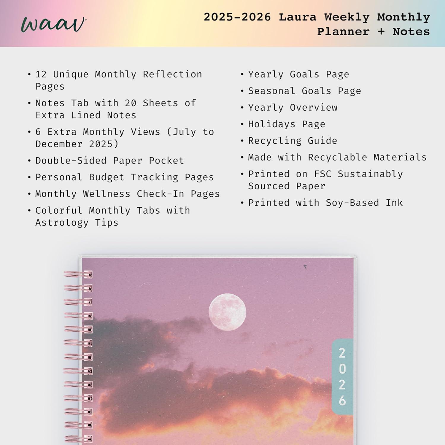 imageBlue Sky WAAV Planning Calendar Notes Gloria WeeklyMonthly Layout Safety Wirebound Laura 2026 5875quot x 8625quotLaura 2026