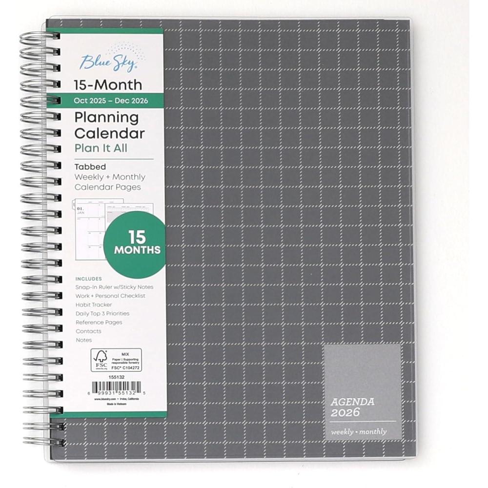 imageBlue Sky 15 Month 2026 Weekly and Monthly Planner Calendar October 2025 December 2026 7quot x 9quot Flexible Cover Durable Twin Wire Binding Laminated Tabs Includes Ruler ampamp Sticky Notes WrenAiden Dark 2026