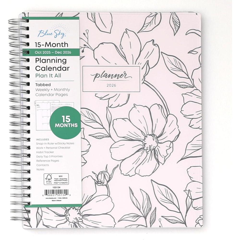 imageBlue Sky 15 Month 2026 Weekly and Monthly Planner Calendar October 2025 December 2026 7quot x 9quot Flexible Cover Durable Twin Wire Binding Laminated Tabs Includes Ruler ampamp Sticky Notes WrenWren 2026