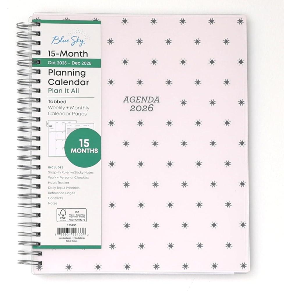 imageBlue Sky 15 Month 2026 Weekly and Monthly Planner Calendar October 2025 December 2026 7quot x 9quot Flexible Cover Durable Twin Wire Binding Laminated Tabs Includes Ruler ampamp Sticky Notes WrenParisa 2026