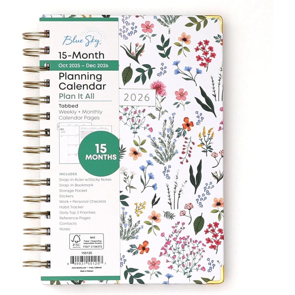 imageBlue Sky 15 Month 2026 Weekly and Monthly Planner Calendar October 2025 December 2026 85quot x 11quot Hard Cover Durable Twin Wire Binding Laminated Tabs Storage Pocket Includes Ruler Sticky Notes ampamp Stickers LondonberryLondonberry 2026
