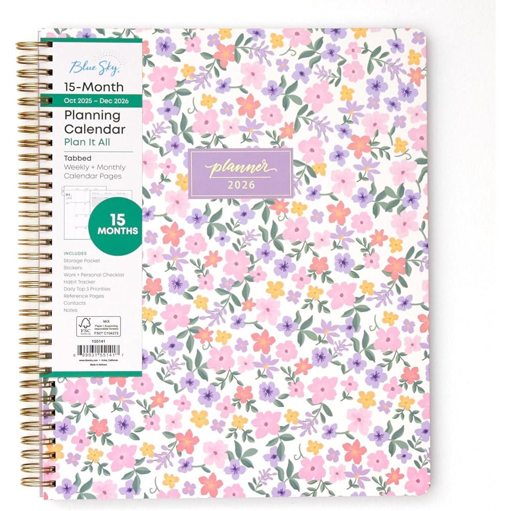 imageBlue Sky 15 Month 2026 Weekly and Monthly Planner Calendar October 2025 December 2026 85quot x 11quot Laminated Cover Durable Twin Wire Binding Laminated Tabs Storage Pocket Includes Stickers CoronadoDarby 2026