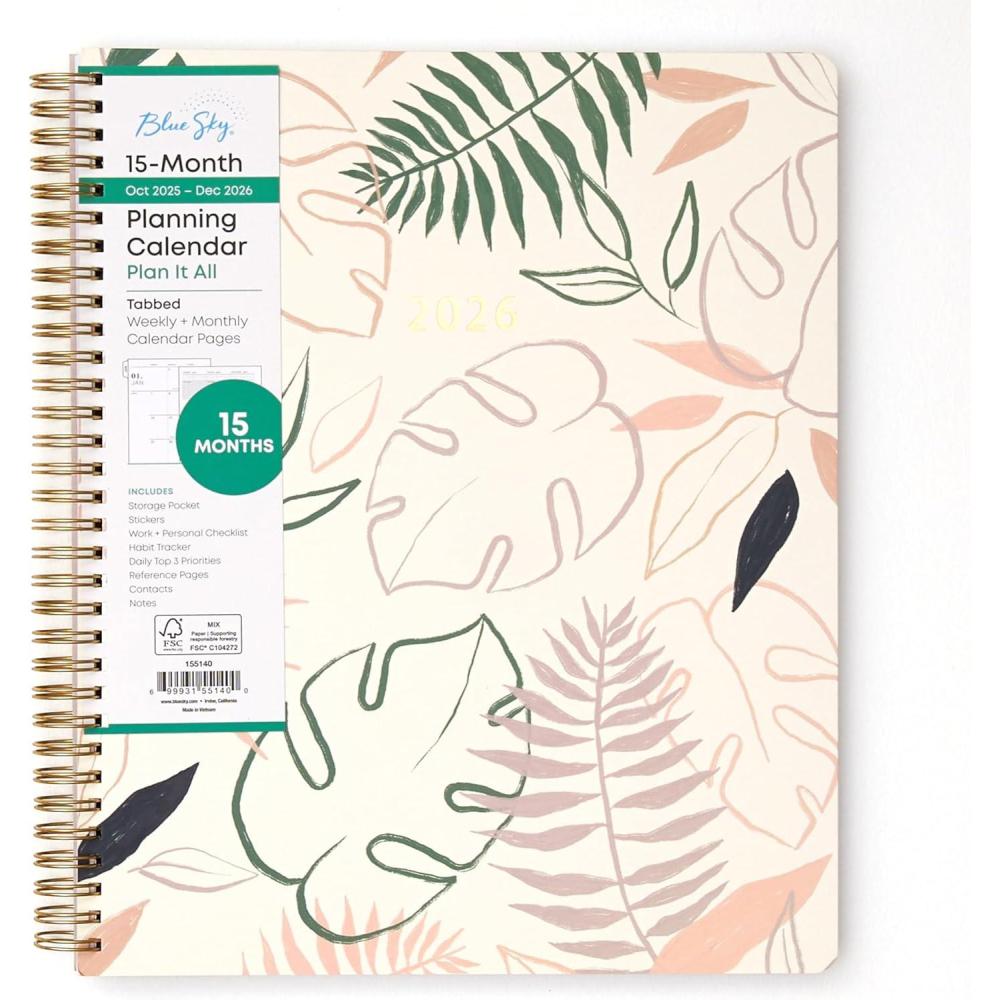 imageBlue Sky 15 Month 2026 Weekly and Monthly Planner Calendar October 2025 December 2026 85quot x 11quot Laminated Cover Durable Twin Wire Binding Laminated Tabs Storage Pocket Includes Stickers CoronadoCoronado 2026