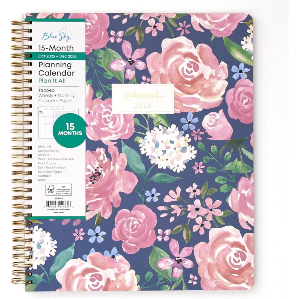 imageBlue Sky 15 Month 2026 Weekly and Monthly Planner Calendar October 2025 December 2026 85quot x 11quot Laminated Cover Durable Twin Wire Binding Laminated Tabs Storage Pocket Includes Stickers CoronadoAlya 2026