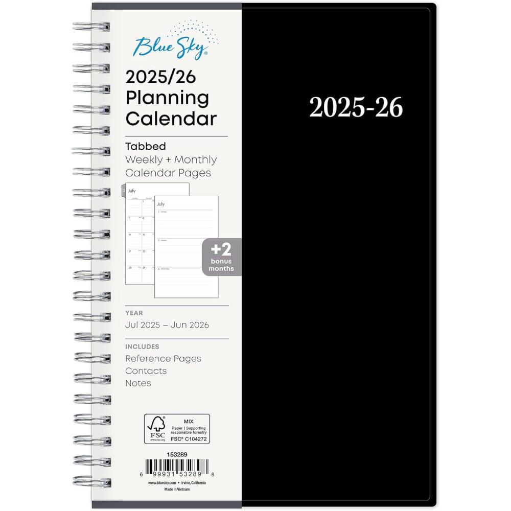 imageBlue Sky 20252026 Weekly and Monthly Academic Year Planner Calendar July June 85quot x 11quot Flexible Cover Wirebound Laminated Tabs Storage Pocket Enterprise Enterprise 20252026 85quot x 11quotEnterprise 20252026