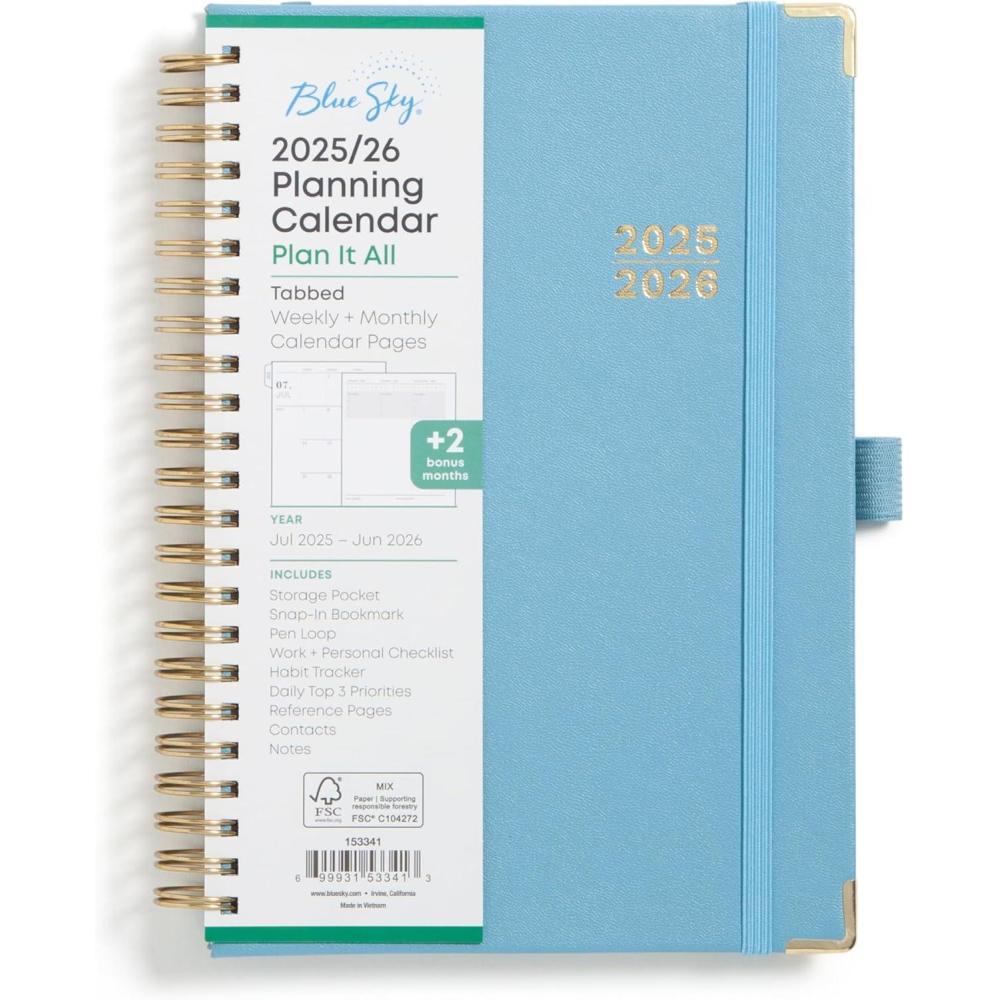 imageBlue Sky 20252026 Weekly and Monthly Academic Year Planner Calendar July 2025 June 2026 5quot x 8quot Faux Leather Cover Wirebound Storage Pocket Laminated Tabs Imperial RoseBlue Haze 20252026