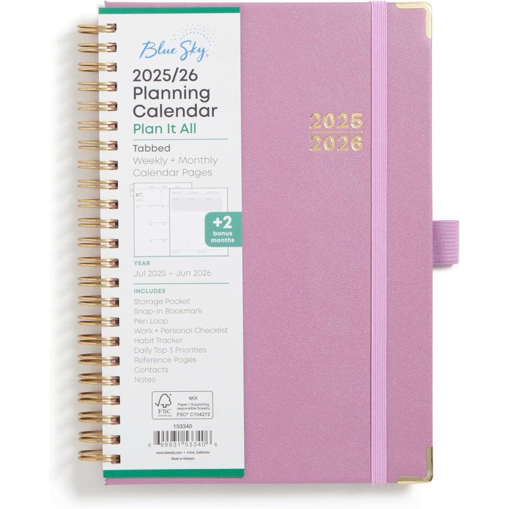 imageBlue Sky 20252026 Weekly and Monthly Academic Year Planner Calendar July 2025 June 2026 5quot x 8quot Faux Leather Cover Wirebound Storage Pocket Laminated Tabs Imperial RoseImperial Rose 20252026