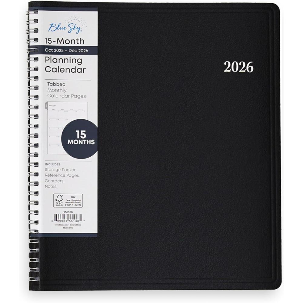 imageBlue Sky 2026 15Month Monthly Planner Calendar October 2025 December 2026 8 x 10 Durable Faux Leather Cover Laminated Tabs Concealed Wirebound Storage Pocket EnterpriseEnterprise 2026