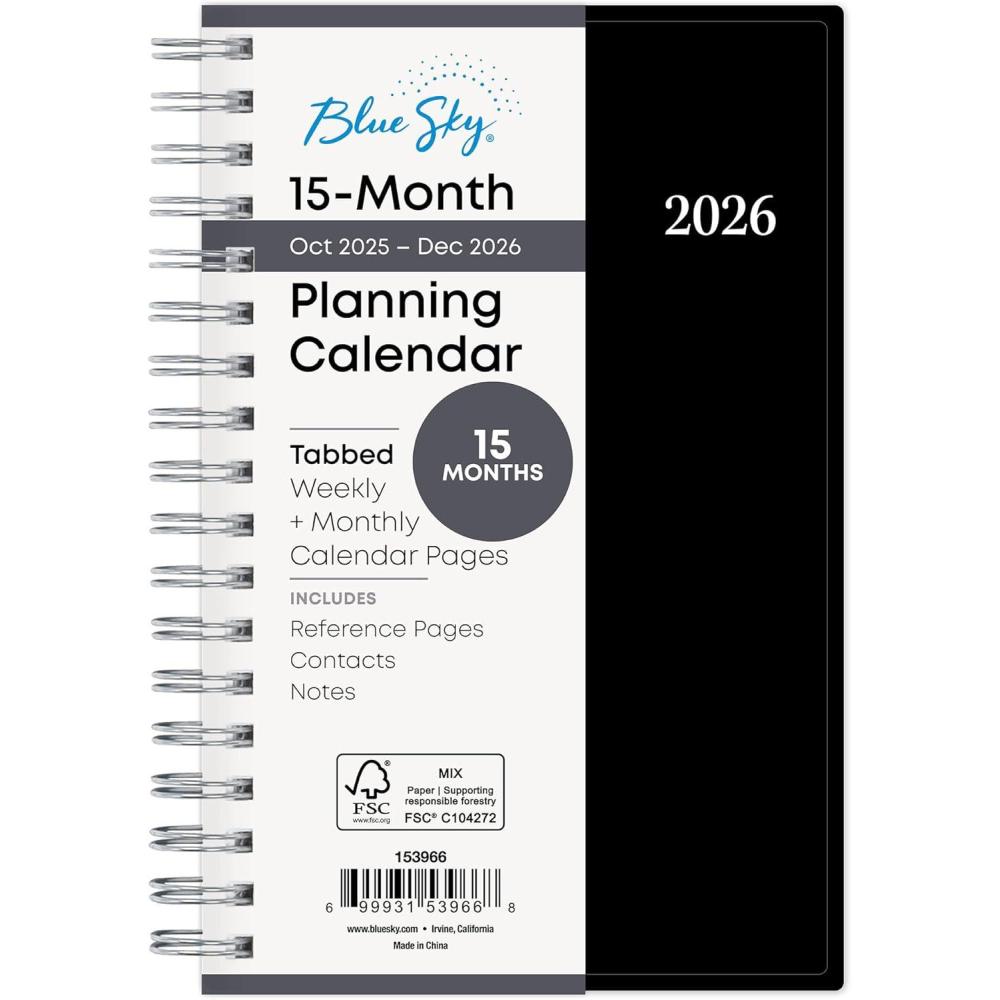 imageBlue Sky 2026 15Month Weekly and Monthly Mini Planner Calendar Includes October 2025 December 2026 3625quot x 6125quot Flexible Cover Wirebound Laminated Tabs EnterpriseEnterprise 2026