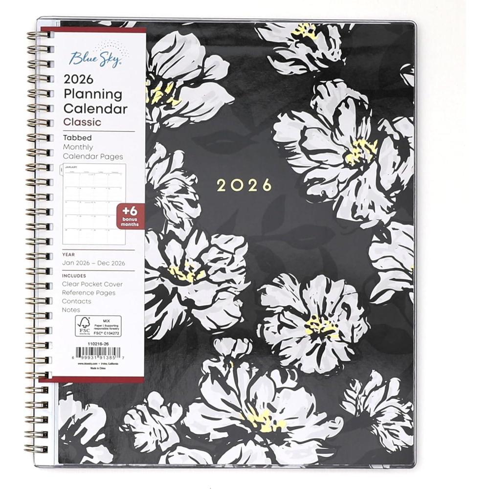 imageBlue Sky 2026 Monthly Planner Calendar January 2026 December 2026 8quot x 10quot Clear Pocket Cover Laminated Tabs Durable Twin Wire Binding Baccara DarkBaccara Dark 2026