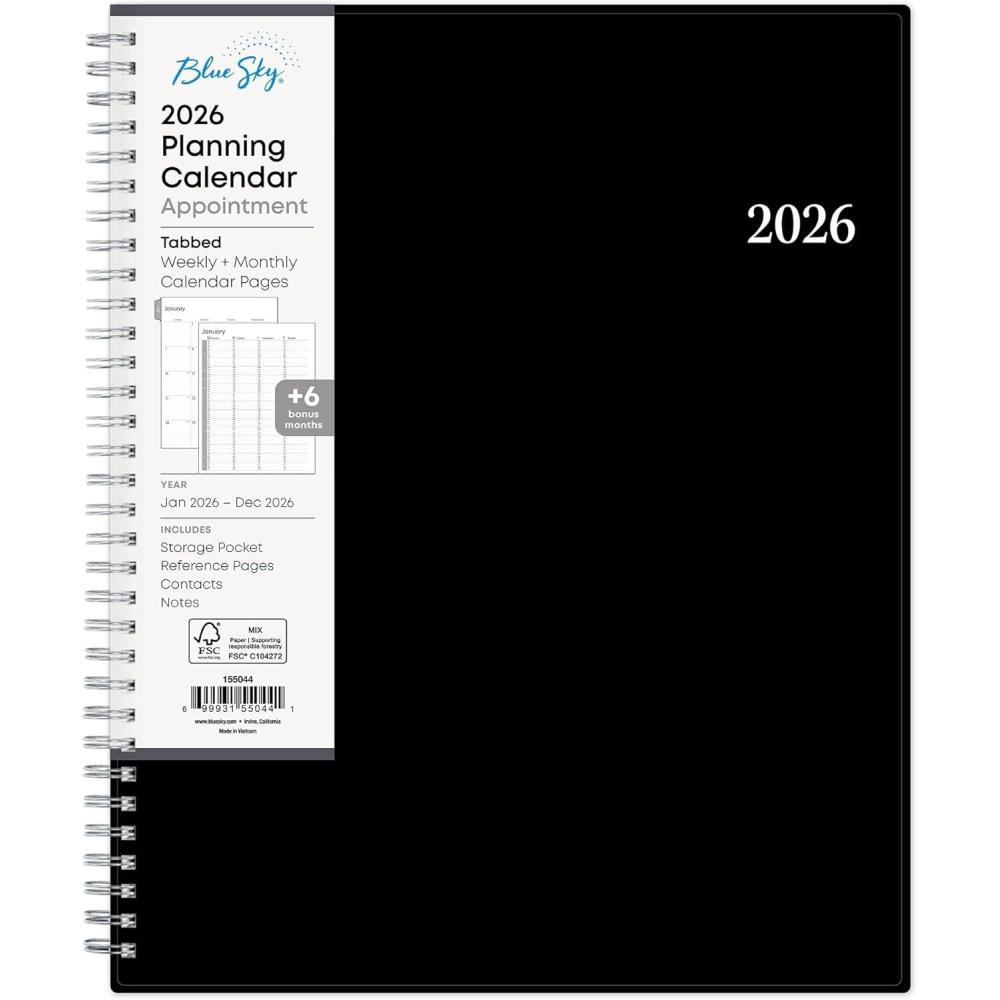 imageBlue Sky 2026 Weekly and Monthly Appointment Planner Calendar January 2026 December 2026 85quot x 11quot With 15Minute Blocks Flexible Cover Wirebound Laminated Tabs Storage Pocket EnterpriseEnterprise 2026