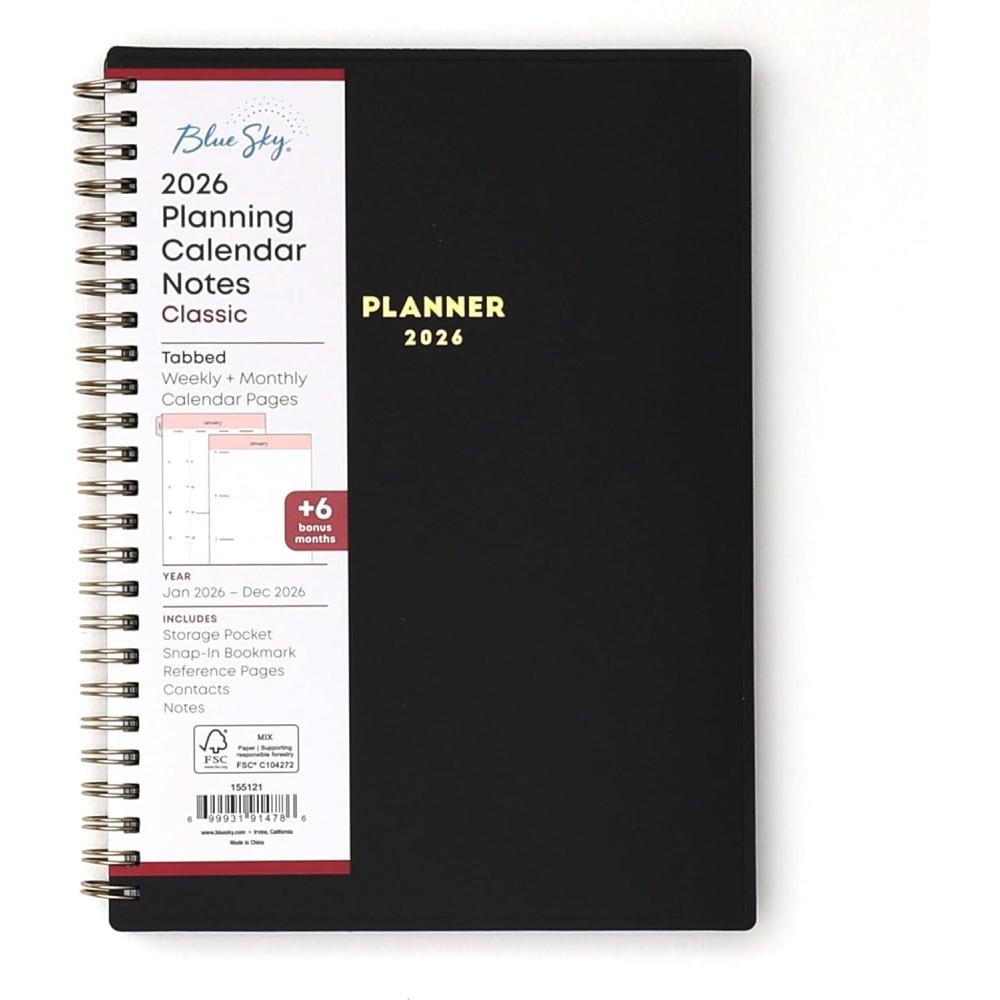 imageBlue Sky 2026 Weekly and Monthly Planner Calendar January 2026 December 2026 5875 x 8625 Flexible Cover Storage Pocket Ruler Colorful Interior Includes Extra 30 Sheets of Notes BlackBlack 2026