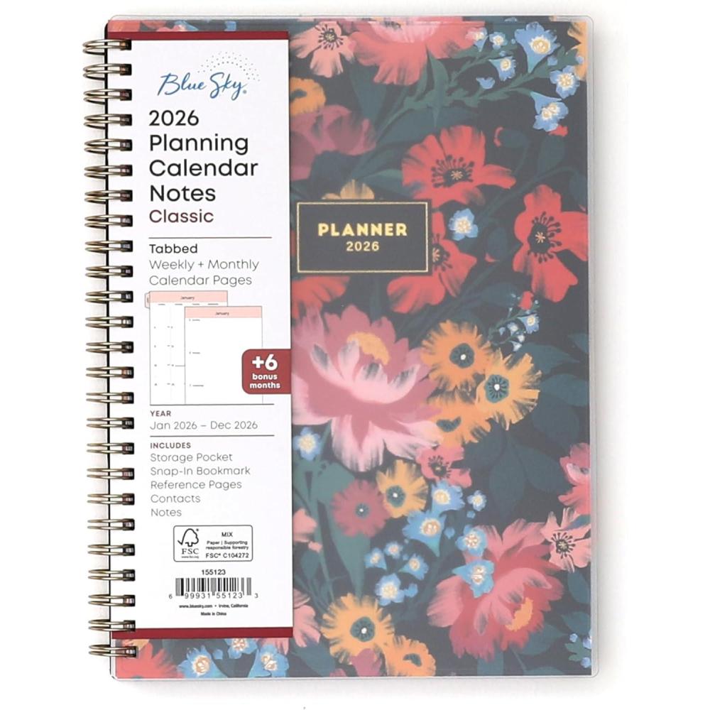 imageBlue Sky 2026 Weekly and Monthly Planner Calendar January 2026 December 2026 5875 x 8625 Flexible Cover Storage Pocket Ruler Colorful Interior Includes Extra 30 Sheets of Notes BlackMonroe Dark 2026