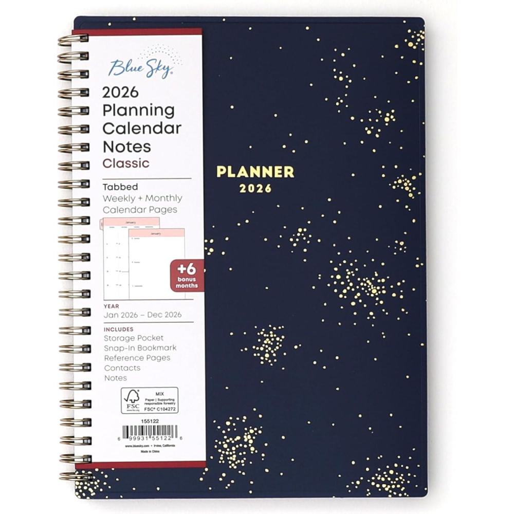 imageBlue Sky 2026 Weekly and Monthly Planner Calendar January 2026 December 2026 5875 x 8625 Flexible Cover Storage Pocket Ruler Colorful Interior Includes Extra 30 Sheets of Notes BlackStarlight 2026