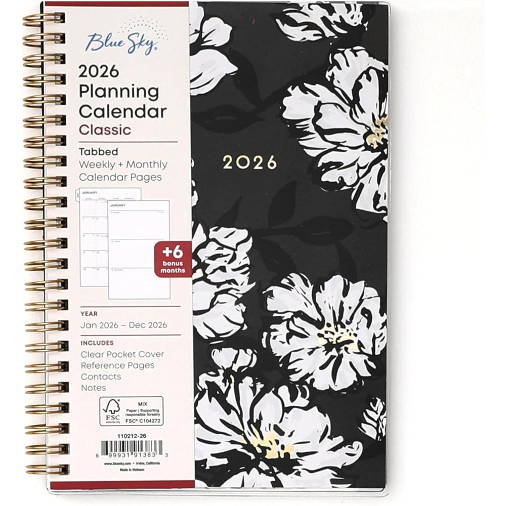 imageBlue Sky 2026 Weekly and Monthly Planner Calendar January 2026 December 2026 5quot x 8quot Clear Pocket Cover Laminated Tabs Durable Twin Wire Binding Baccara DarkBaccara Dark 2026