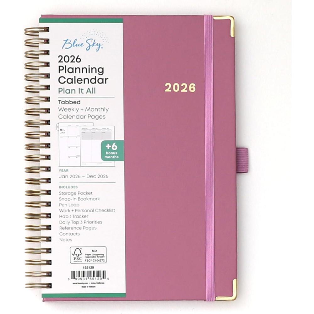 imageBlue Sky 2026 Weekly and Monthly Planner Calendar January 2026 December 2026 5quot x 8quot Faux Leather Cover Durable Twin Wire Binding Storage Pocket Laminated Tabs Includes Pen Loop Bungee Ruler BlackImperial Rose 2026