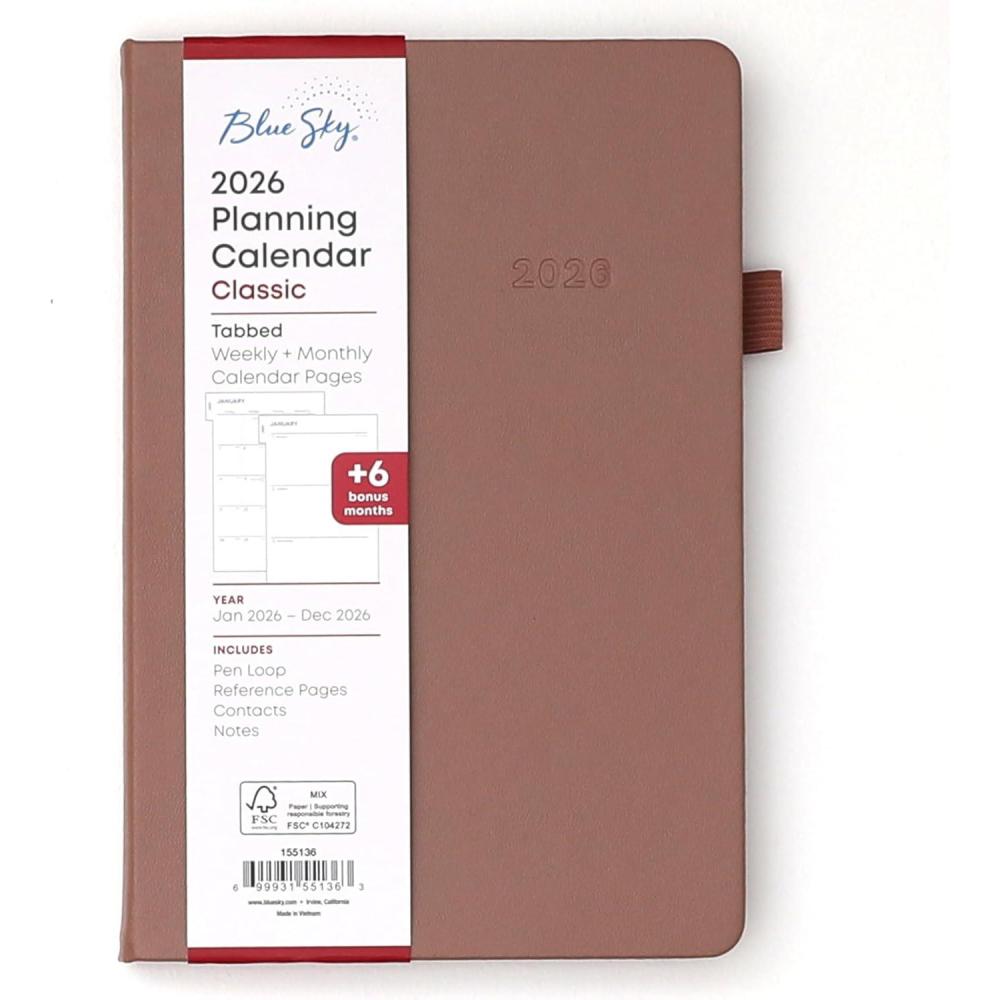 imageBlue Sky 2026 Weekly and Monthly Planner Calendar January 2026 December 2026 5quot x 8quot Faux Leather Hard Cover Bookbound Tabs Pen Loop French NavySoft Brown 2026