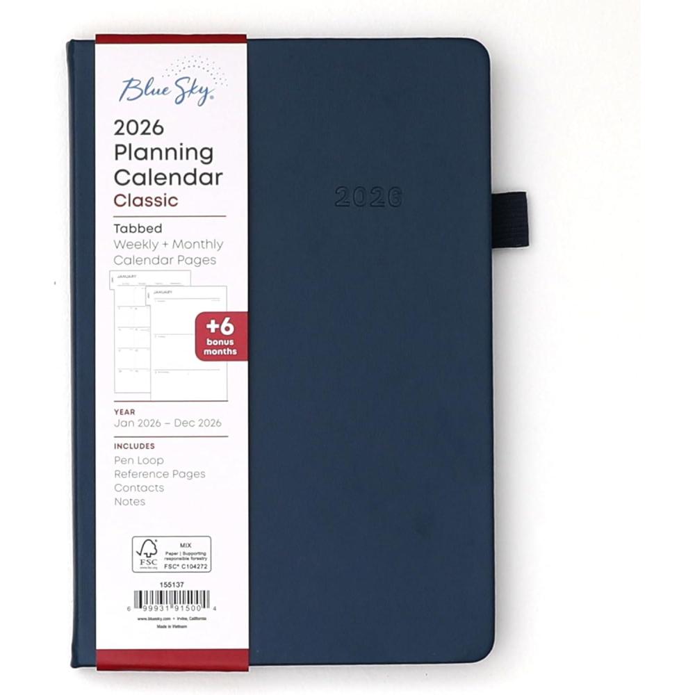 imageBlue Sky 2026 Weekly and Monthly Planner Calendar January 2026 December 2026 5quot x 8quot Faux Leather Hard Cover Bookbound Tabs Pen Loop French NavyFrench Navy 2026