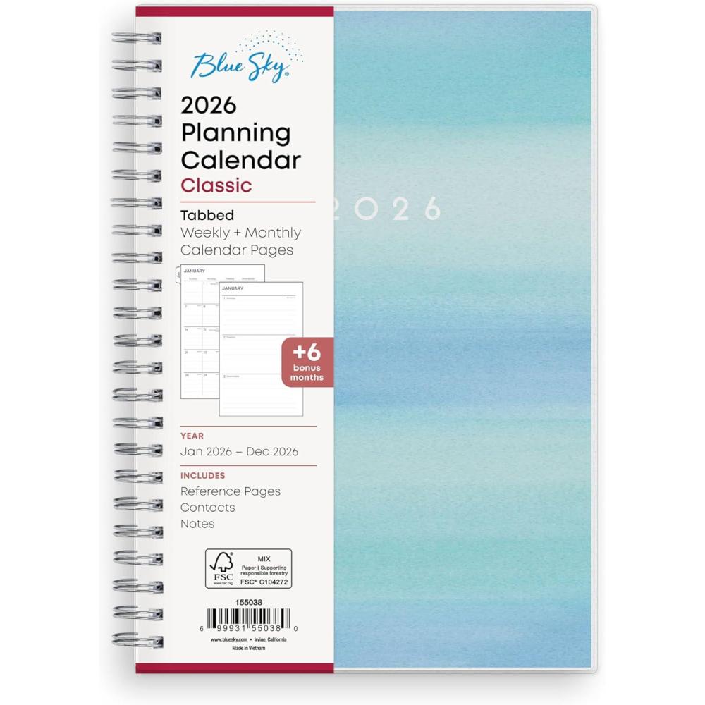 imageBlue Sky 2026 Weekly and Monthly Planner Calendar January 2026 December 2026 5quot x 8quot Flexible Frosted Cover Laminated Tabs Durable Twin Wire Binding ChloeChloe 2026
