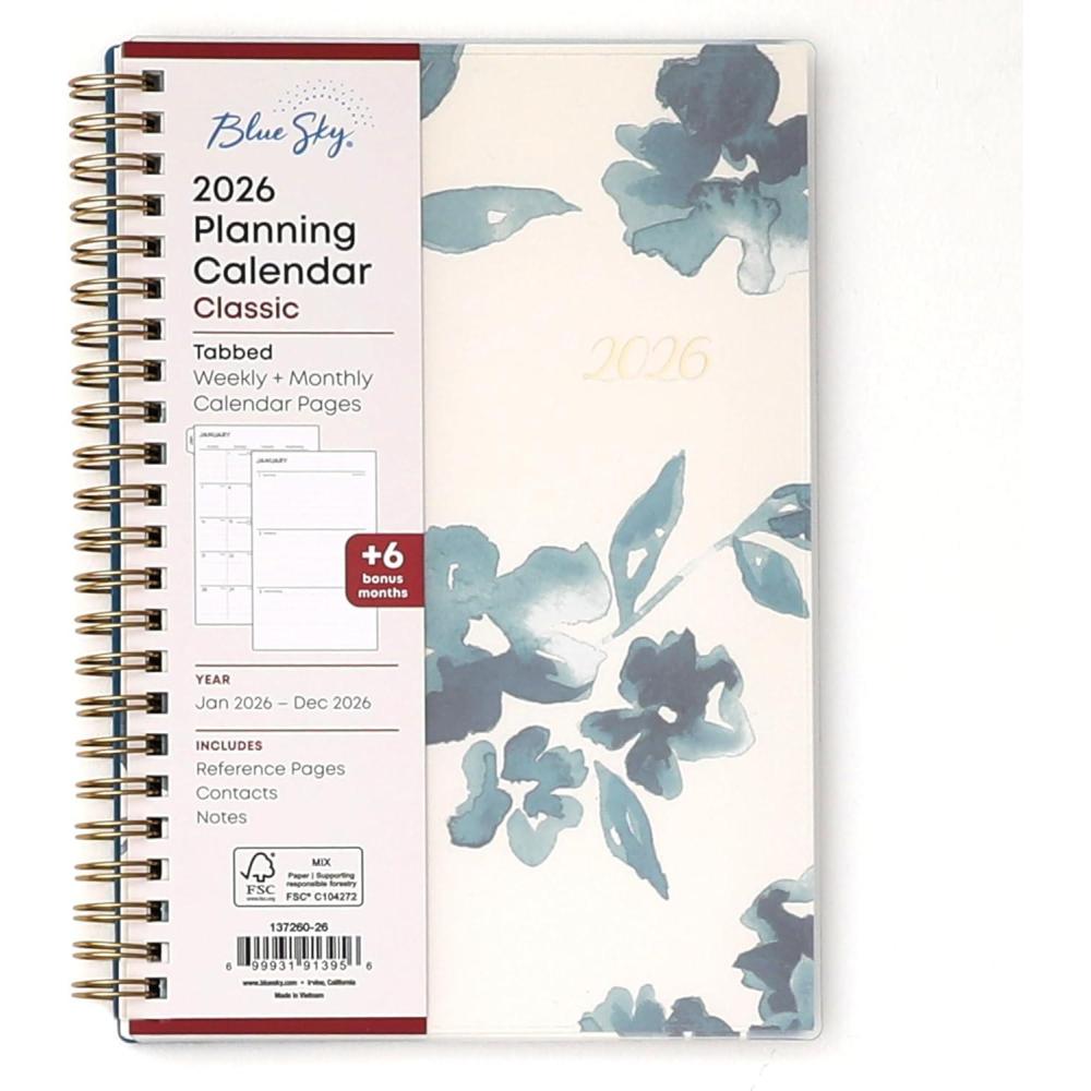 imageBlue Sky 2026 Weekly and Monthly Planner Calendar January 2026 December 2026 85quot x 11quot Flexible Cover Laminated Tabs Durable Twin Wire Binding Storage Pocket Bakah BlueBakah Blue 2026