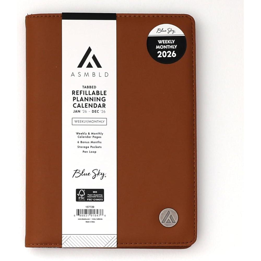 imageBlue Sky ASMBLD 2026 Weekly and Monthly Planner Calendar January 2026 December 2026 5quot x 8quot Faux Leather Cover Durable Twin Wire Binding Storage Pocket Laminated Tabs Refillable Pen Loop TanTan 2026