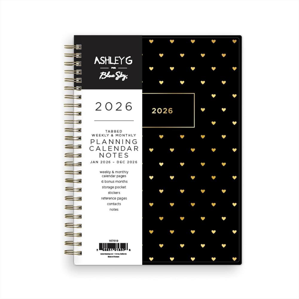 imageBlue Sky Ashley G 2026 Weekly and Monthly Planner Calendar January 2026 December 2026 5875quot x 8625quot Flexible Cover Durable Twin Wire Binding Pocket ampamp Extra Notes Pages Sweetheart BlackSweetheart Black 2026