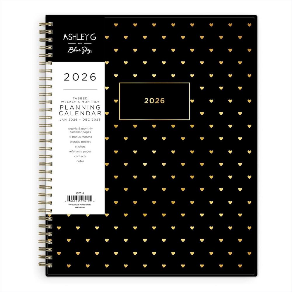 imageBlue Sky Ashley G 2026 Weekly and Monthly Planner Calendar January 2026 December 2026 85quot x 11quot Flexible Cover Durable Twin Wire Binding Laminated Tabs Pocket ampamp Stickers Shooting Stars CreamSweetheart Black 2026