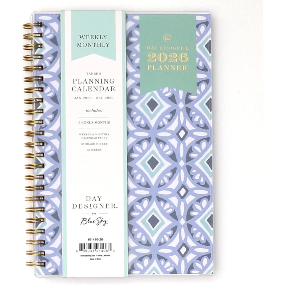 imageBlue Sky Day Designer 2026 Weekly and Monthly Planner Calendar January 2026 December 2026 5quot x 8quot Flexible Cover Durable Twin Wire Binding Includes Storage Pocket Stickers TileTile 2026