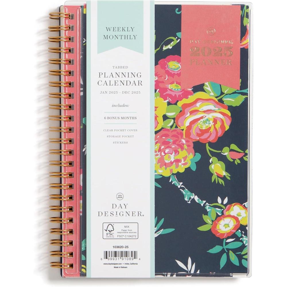 imageBlue Sky Day Designer 2026 Weekly and Monthly Planner Calendar January 2026 December 2026 85quot x 11quot Clear Pocket Cover Durable Twin Wire Binding Includes Storage Pocket Stickers Peyton NavyPeyton Navy 2025