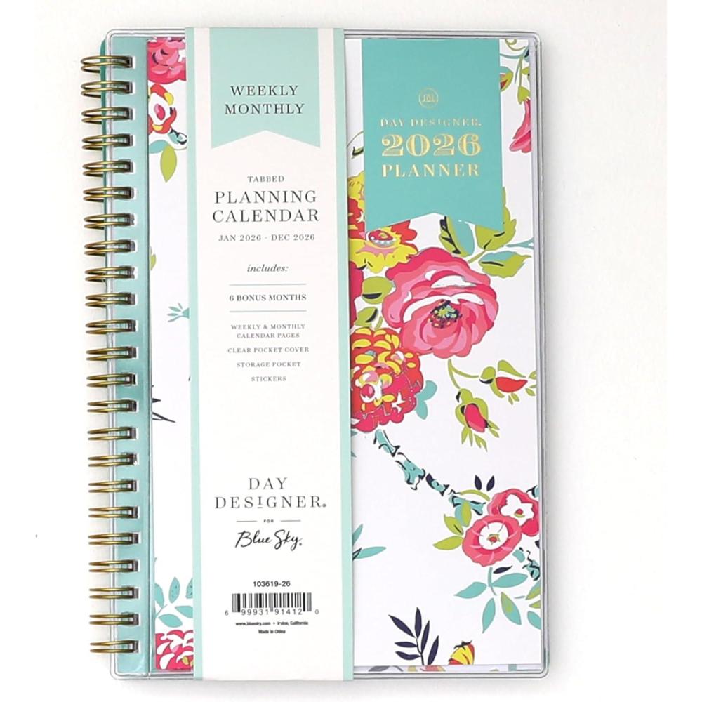 imageBlue Sky Day Designer 2026 Weekly and Monthly Planner Calendar January 2026 December 2026 85quot x 11quot Clear Pocket Cover Durable Twin Wire Binding Includes Storage Pocket Stickers Peyton WhitePeyton White 2026