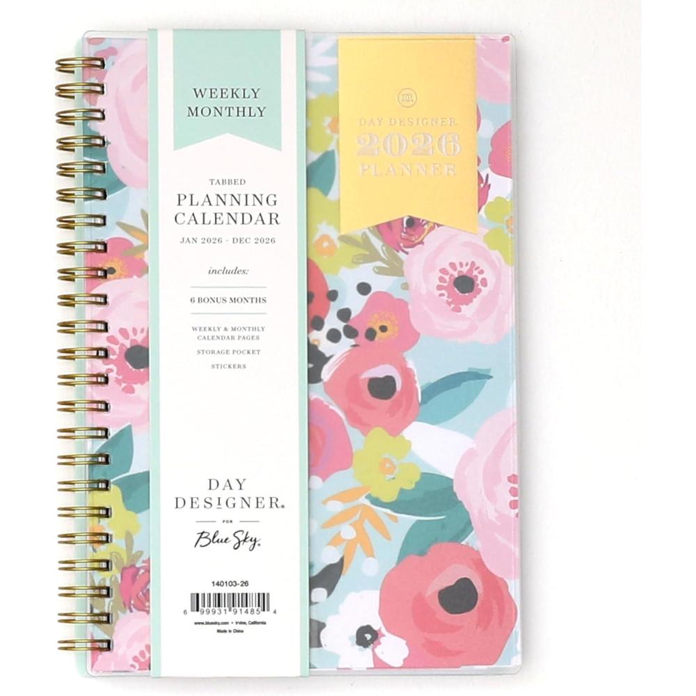 imageBlue Sky Day Designer 2026 Weekly and Monthly Planner Calendar January 2026 December 2026 85quot x 11quot Flexible Cover Durable Twin Wire Binding Storage Pocket Stickers Secret Garden MintSecret Garden Mint 2026