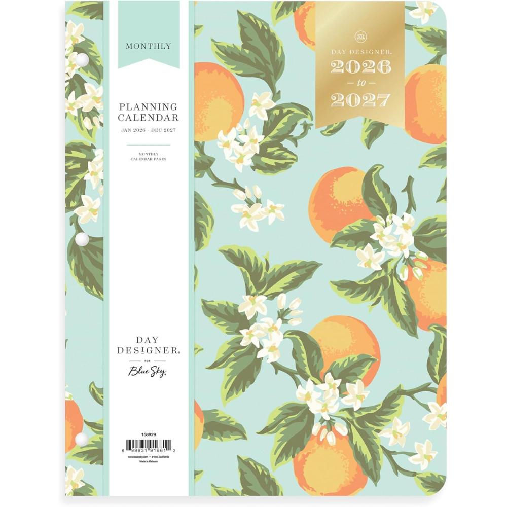 imageBlue Sky Day Designer 24 Month 2026 Monthly Planner Calendar January 2026 December 2027 85quot x 11quot Flexible Cover Stapled Binding Swiss Dot BlackOrange Blossom Mint 2026