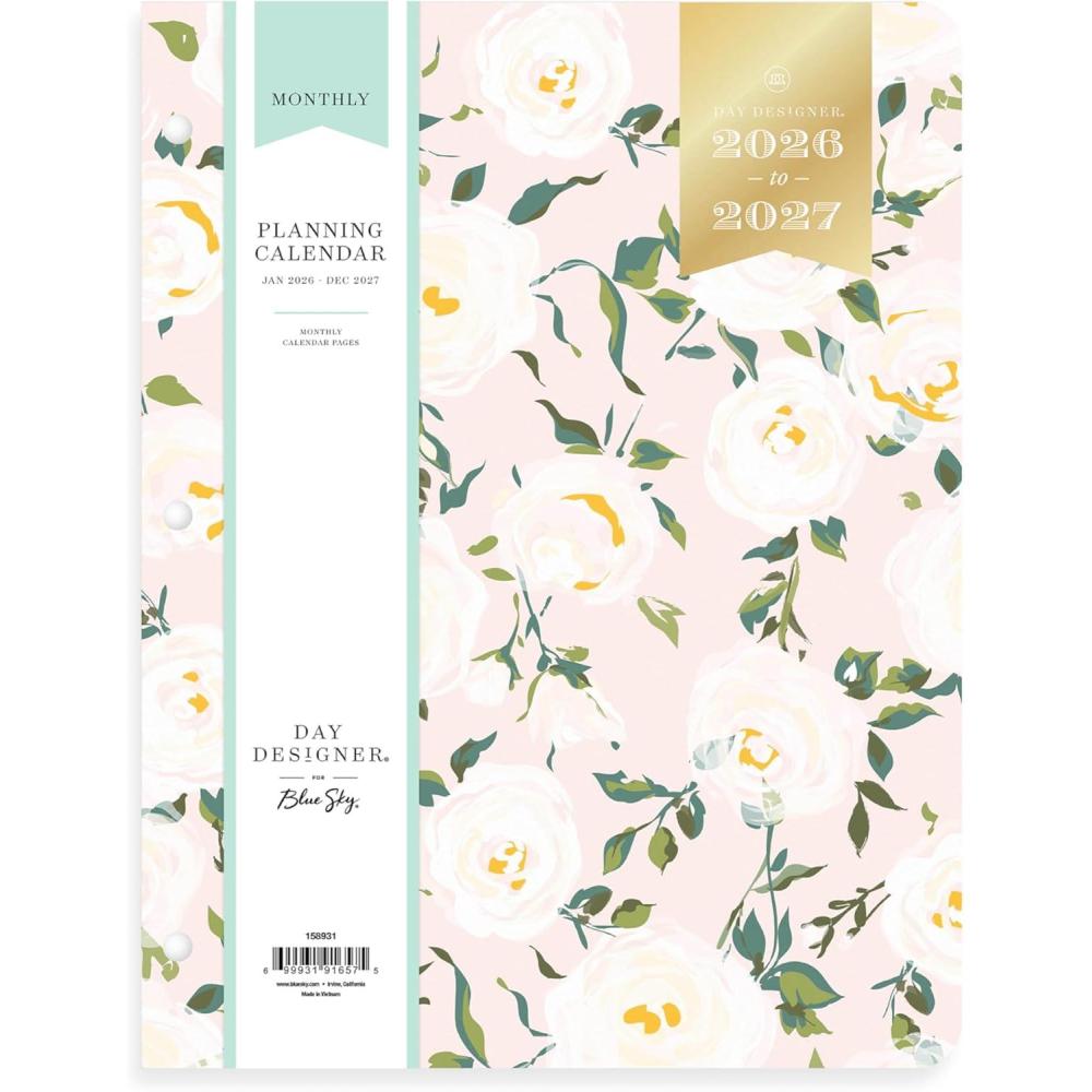 imageBlue Sky Day Designer 24 Month 2026 Monthly Planner Calendar January 2026 December 2027 85quot x 11quot Flexible Cover Stapled Binding Swiss Dot BlackComing Up Roses 2026